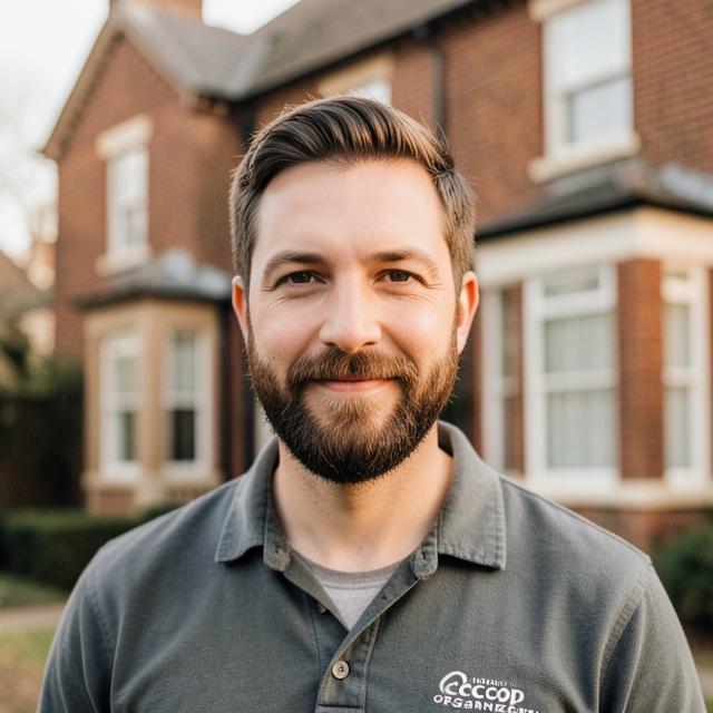 Portrait of a housing co-op organiser outside a terraced house
