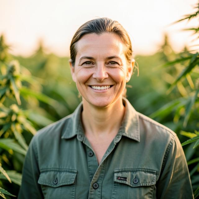 Portrait of a member of a hemp farming co-operative in a field